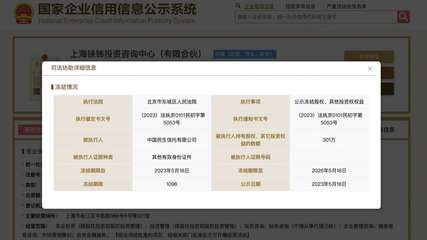 中国民生信托所持上海铼钸投资咨询中心301万元股权遭冻结，投资咨询服务或受影响